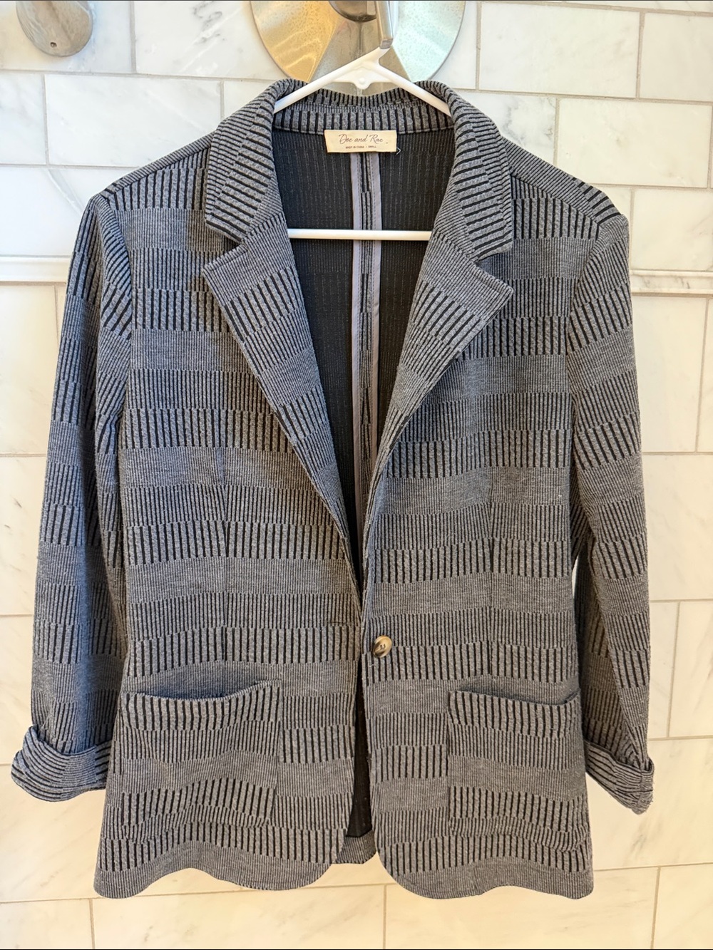 Grey and Black Patterned Knit Blazer - One Button